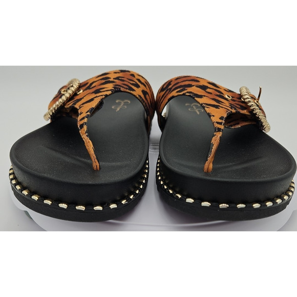Jessica Simpson CYMMERI Slide Thong‎ Sandal Brown Cheetah Print Gold Buckle EUC - Picture 9 of 13